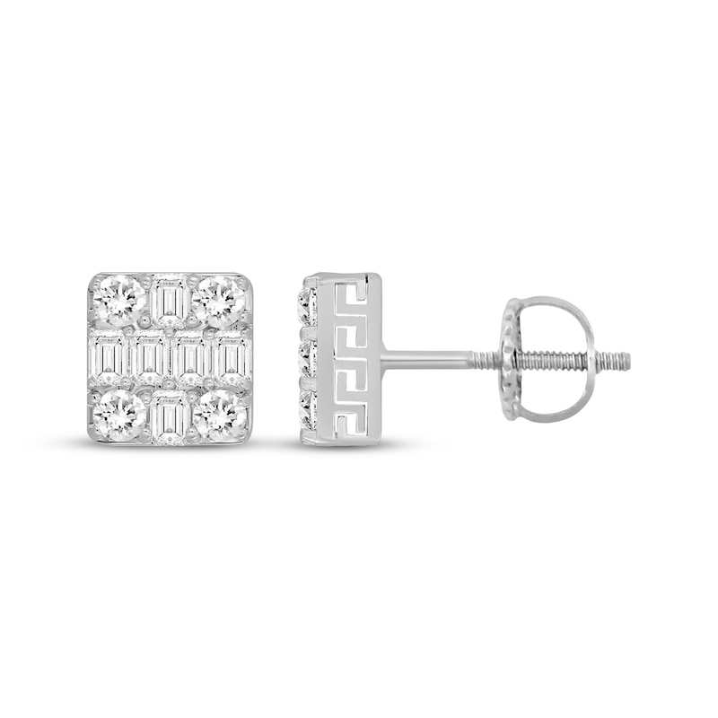 Main Image 1 of KAY Lab-Grown Diamonds Men's Multi-Stone Square Stud Earrings 2 ct tw Sterling Silver