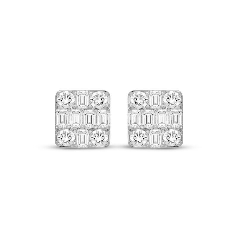 Main Image 2 of KAY Lab-Grown Diamonds Men's Multi-Stone Square Stud Earrings 2 ct tw Sterling Silver