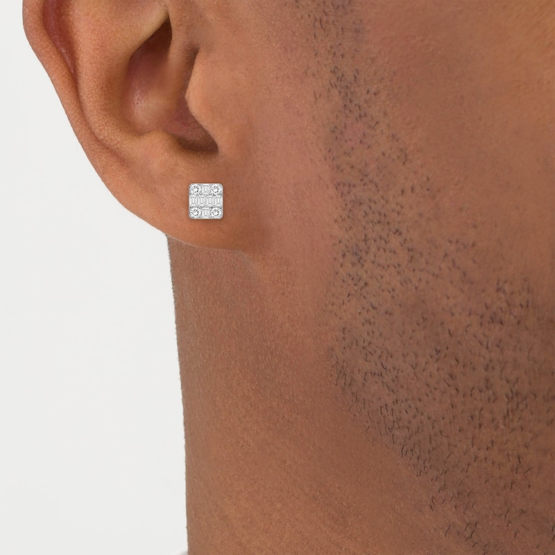 Main Image 3 of KAY Lab-Grown Diamonds Men's Multi-Stone Square Stud Earrings 2 ct tw Sterling Silver