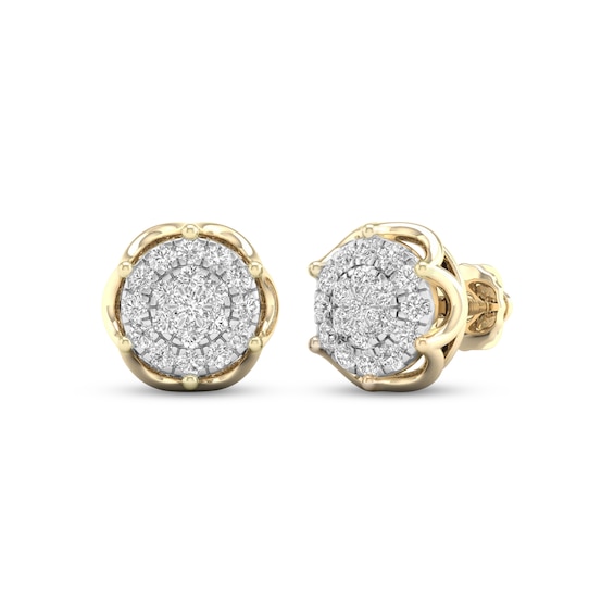 Men's Lab-Grown Diamond Halo Stud Earrings 1/2 ct tw 24K Yellow Gold Vermeil Sterling Silver