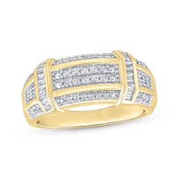 Men's Round & Baguette-Cut Lab-Grown Diamond Ring 1/2 ct tw 24K Yellow Gold Vermeil Sterling Silver