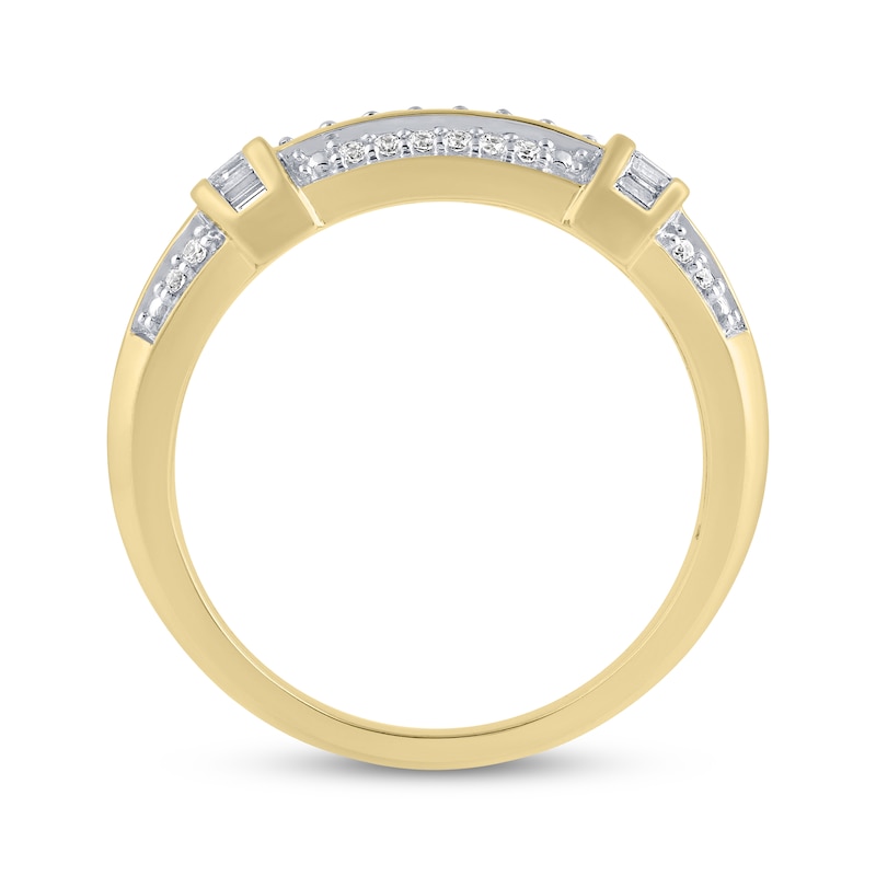 Main Image 2 of Men's Round & Baguette-Cut Lab-Grown Diamond Ring 1/2 ct tw 24K Yellow Gold Vermeil Sterling Silver