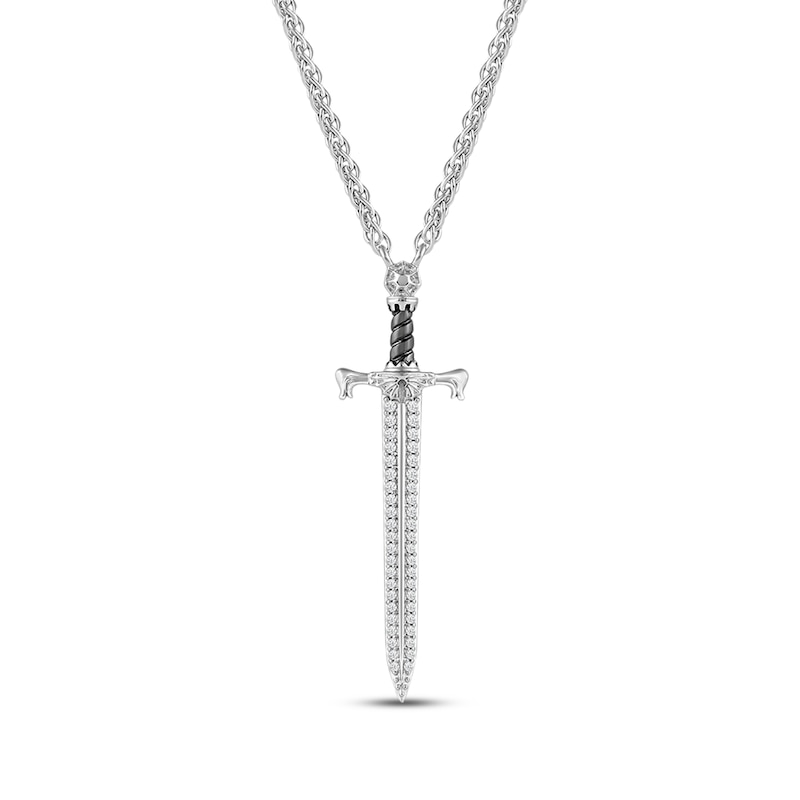Main Image 1 of House of the Dragon Men's Diamond Sword Necklace Sterling Silver 20"