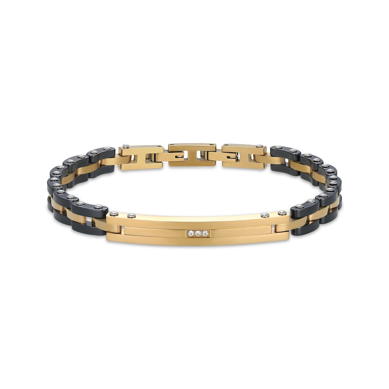 Main Image 1 of Men's Diamond Accent Link Bracelet Black & Yellow Ion-Plated Stainless Steel 8.25"