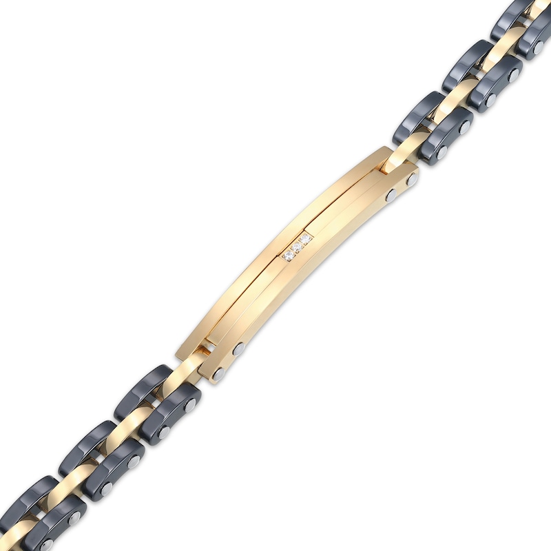 Main Image 2 of Men's Diamond Accent Link Bracelet Black & Yellow Ion-Plated Stainless Steel 8.25"