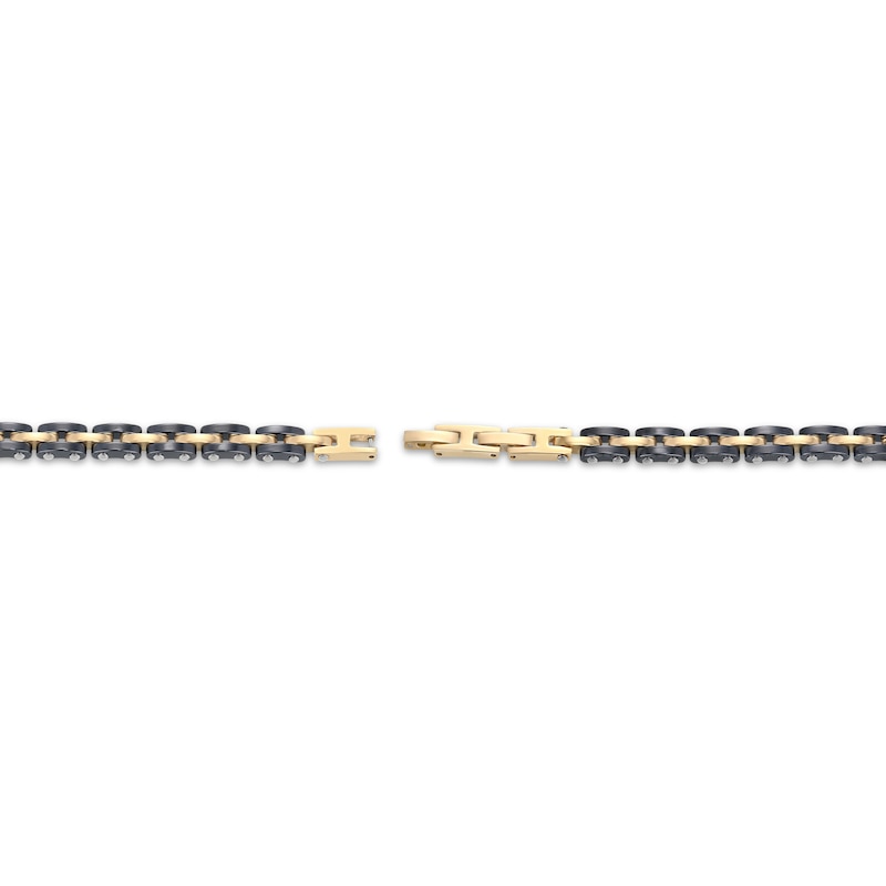 Main Image 3 of Men's Diamond Accent Link Bracelet Black & Yellow Ion-Plated Stainless Steel 8.25"