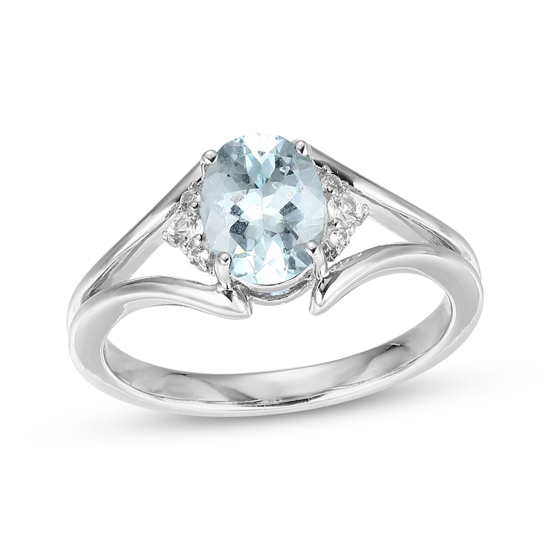 Main Image 1 of Oval-Cut Aquamarine & White Lab-Created Sapphire Ring Sterling Silver