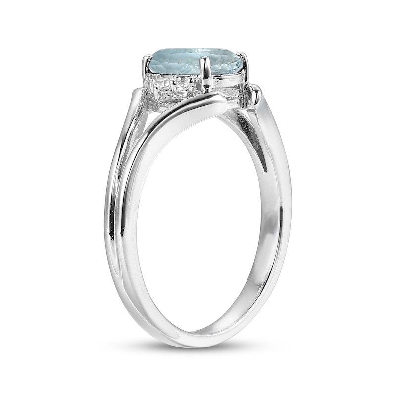 Main Image 2 of Oval-Cut Aquamarine & White Lab-Created Sapphire Ring Sterling Silver
