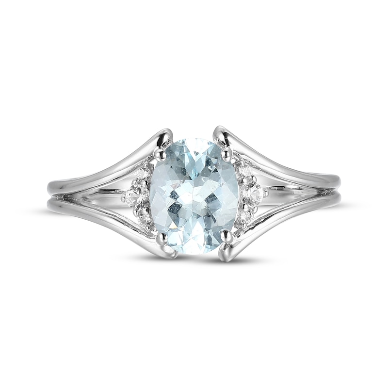 Main Image 3 of Oval-Cut Aquamarine & White Lab-Created Sapphire Ring Sterling Silver