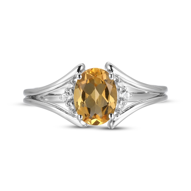Main Image 3 of Oval-Cut Citrine & White Lab-Created Sapphire Ring Sterling Silver