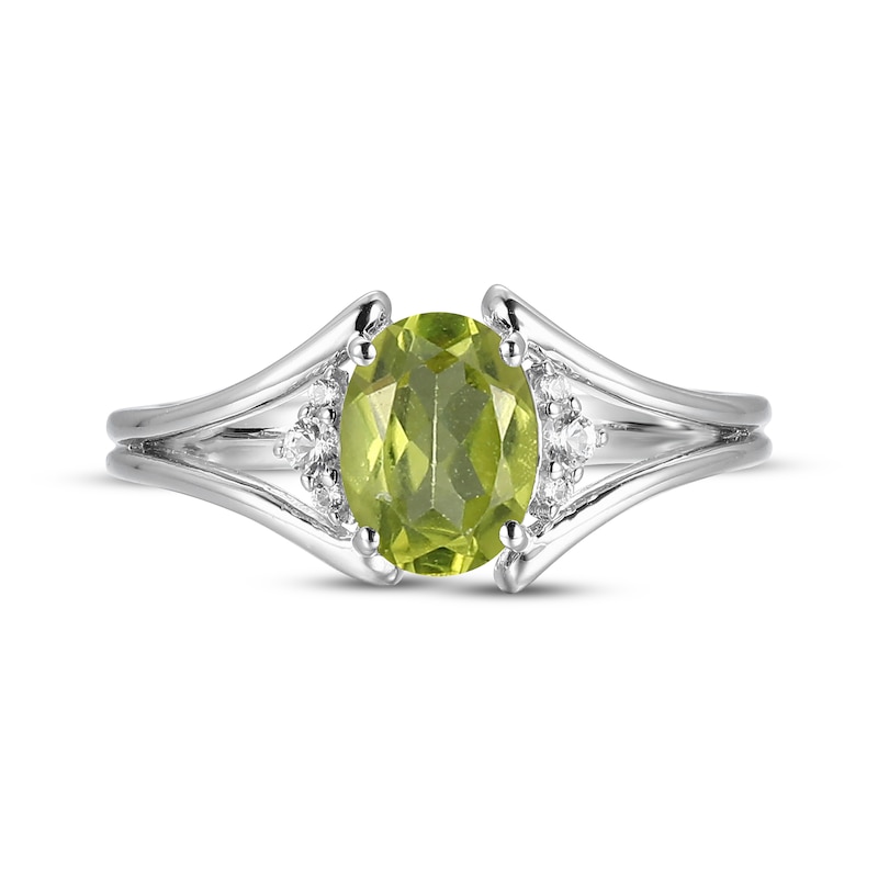 Main Image 3 of Oval-Cut Peridot & White Lab-Created Sapphire Ring Sterling Silver
