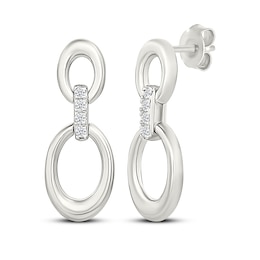 Diamond Double Oval Doorknocker Drop Earrings 1/15 ct tw Sterling Silver