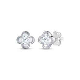 KAY Lab-Grown Diamonds Round-Cut Solitaire Clover Frame Stud Earrings 1/8 ct tw Sterling Silver (F/SI2)