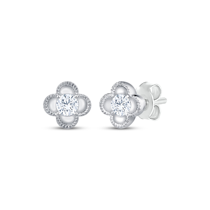 Main Image 1 of KAY Lab-Grown Diamonds Round-Cut Solitaire Clover Frame Stud Earrings 1/8 ct tw Sterling Silver (F/SI2)