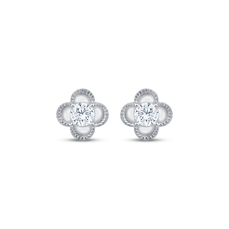 Main Image 2 of KAY Lab-Grown Diamonds Round-Cut Solitaire Clover Frame Stud Earrings 1/8 ct tw Sterling Silver (F/SI2)
