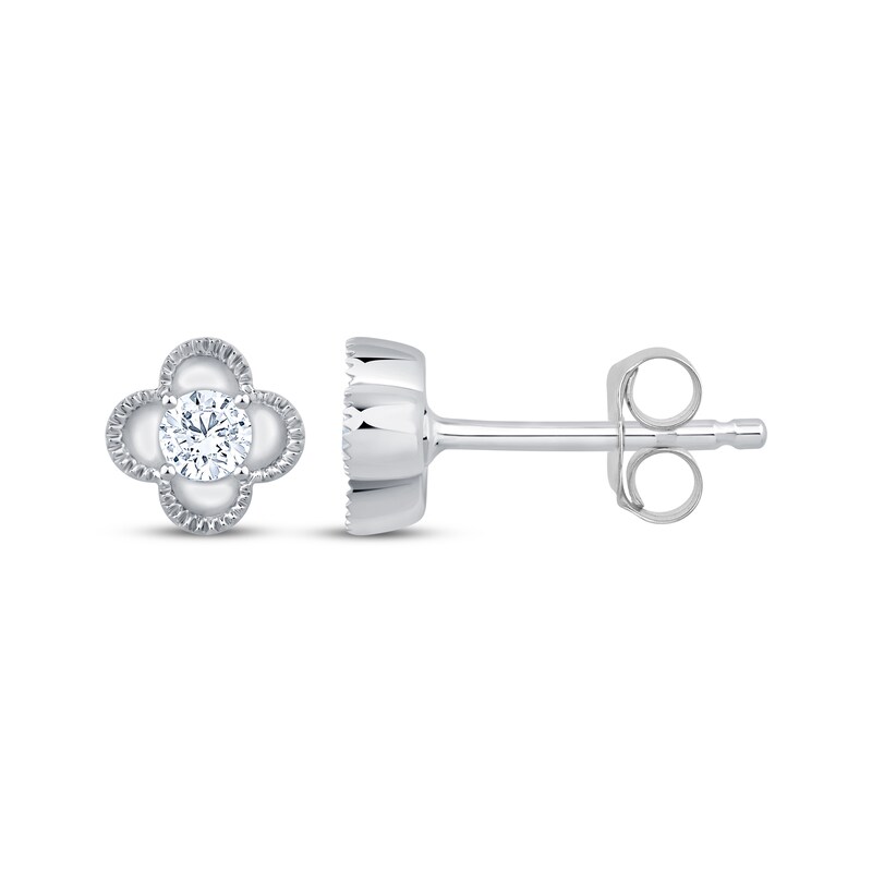 Main Image 3 of KAY Lab-Grown Diamonds Round-Cut Solitaire Clover Frame Stud Earrings 1/8 ct tw Sterling Silver (F/SI2)