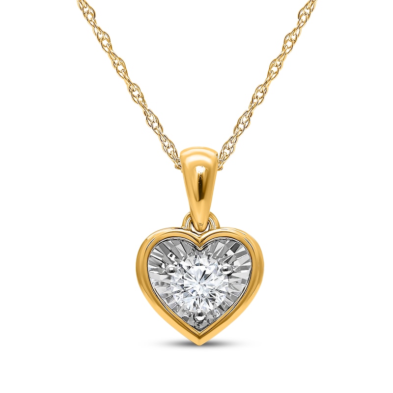 Main Image 1 of Radiant Reflections Diamond Heart-Shaped Solitaire Necklace 1/6 ct tw 10K Yellow Gold 18" (J/I3)