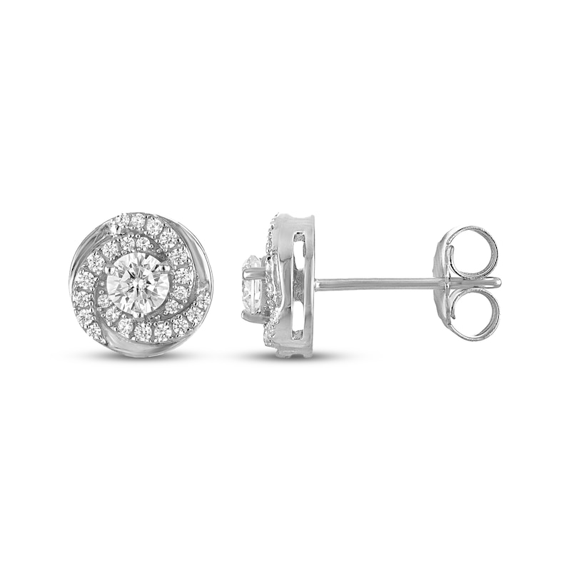Main Image 3 of KAY Lab-Grown Diamonds Swirl Halo Stud Earrings 1/2 ct tw Sterling Silver