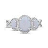 Thumbnail Image 3 of Oval-Cut Lab-Created Opal & White Lab-Created Sapphire Three-Stone Halo Ring Sterling Silver