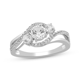 White Lab-Created Sapphire Three-Stone Ring Sterling Silver