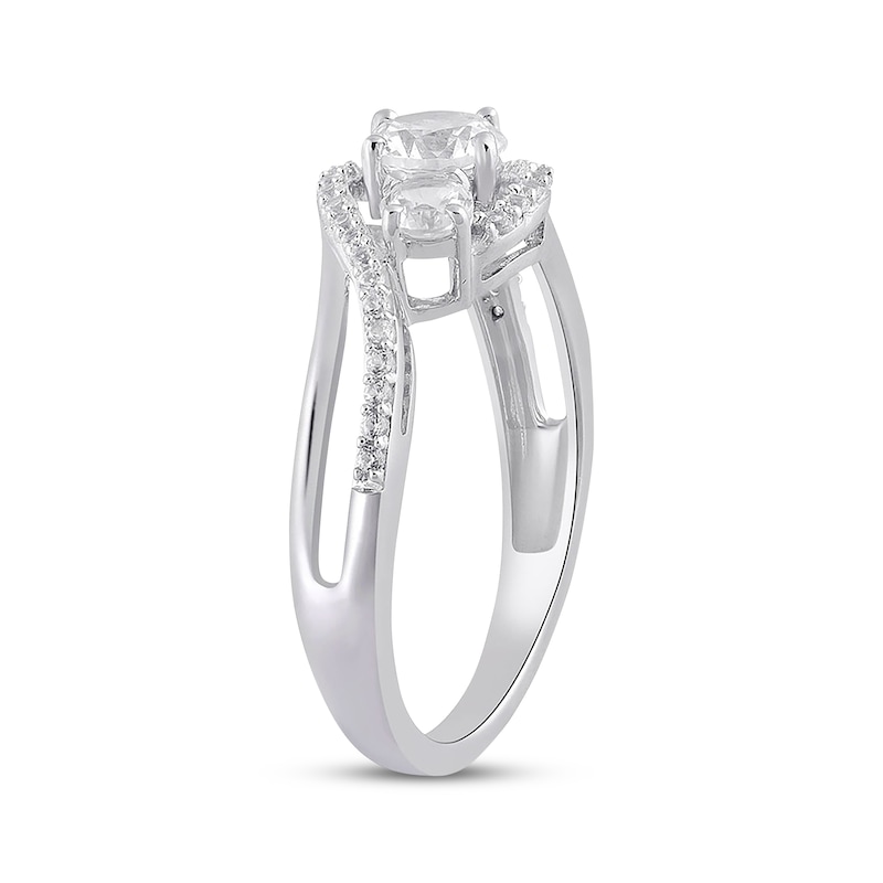 Main Image 2 of White Lab-Created Sapphire Three-Stone Ring Sterling Silver