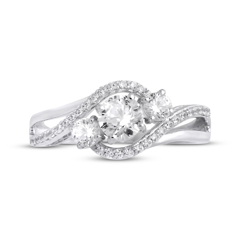Main Image 3 of White Lab-Created Sapphire Three-Stone Ring Sterling Silver