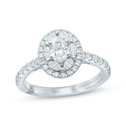 Monique Lhuillier Bliss Oval-Cut Diamond Double Halo Engagement Ring 1-1/4 ct tw 18K White Gold