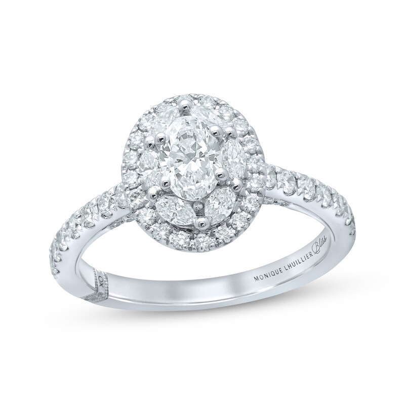 Main Image 1 of Monique Lhuillier Bliss Oval-Cut Diamond Double Halo Engagement Ring 1-1/4 ct tw 18K White Gold