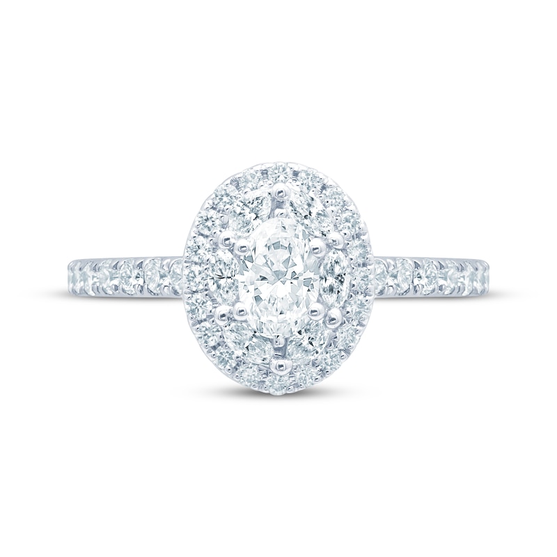 Main Image 4 of Monique Lhuillier Bliss Oval-Cut Diamond Double Halo Engagement Ring 1-1/4 ct tw 18K White Gold