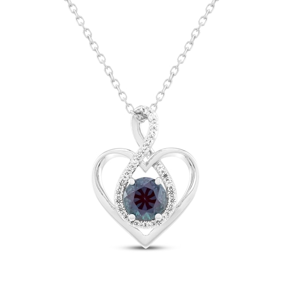 Lab-Created Alexandrite & White Lab-Created Sapphire Infinity Twist Heart Necklace Sterling Silver 18"