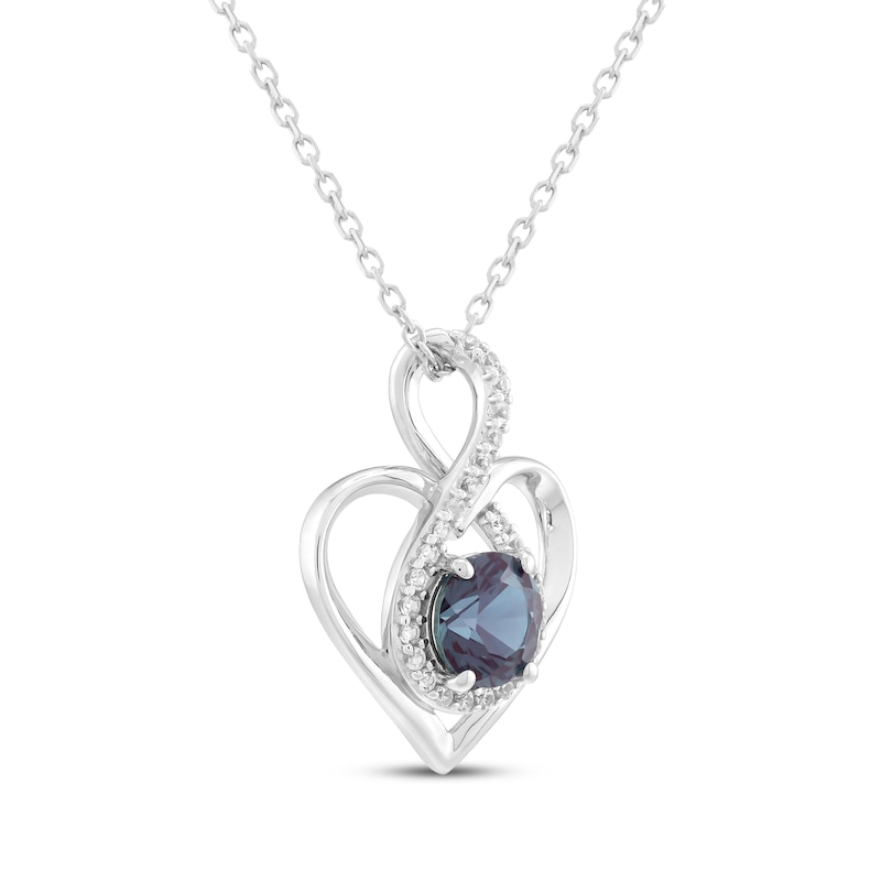 Main Image 2 of Lab-Created Alexandrite & White Lab-Created Sapphire Infinity Twist Heart Necklace Sterling Silver 18"