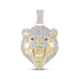 Men's Diamond & Lab-Created Ruby Bear Head Charm 2 ct tw 10K Yellow Gold