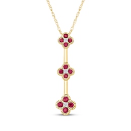 Lab-Created Ruby & White Lab-Created Sapphire Drop Necklace 10K Yellow Gold 18"