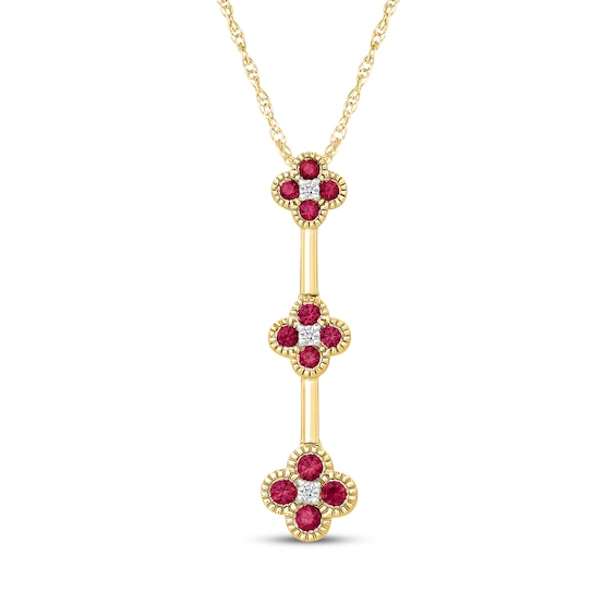 Lab-Created Ruby & White Lab-Created Sapphire Drop Necklace 10K Yellow Gold 18"