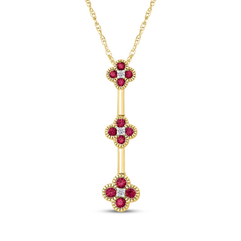 Main Image 1 of Lab-Created Ruby & White Lab-Created Sapphire Drop Necklace 10K Yellow Gold 18"