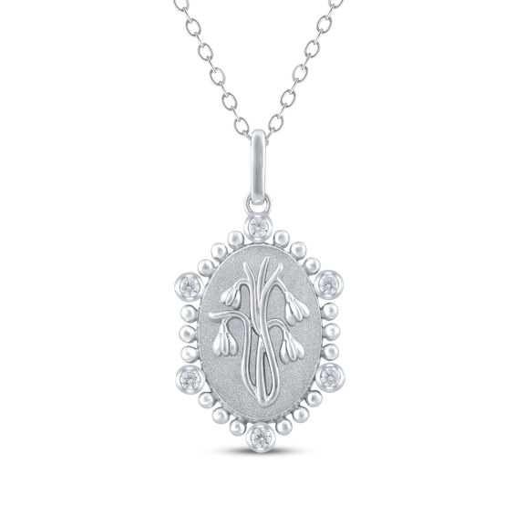 Snowdrop Birth Flower Diamond Necklace 1/10 ct tw Sterling Silver 18"