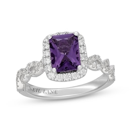 Neil Lane Radiant-Cut Amethyst Engagement Ring 1/2 ct tw Diamonds 14K White Gold