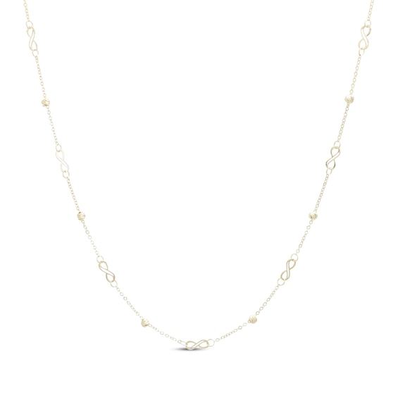 Infinity & Bead Station Necklace 10K Yellow Gold 18"