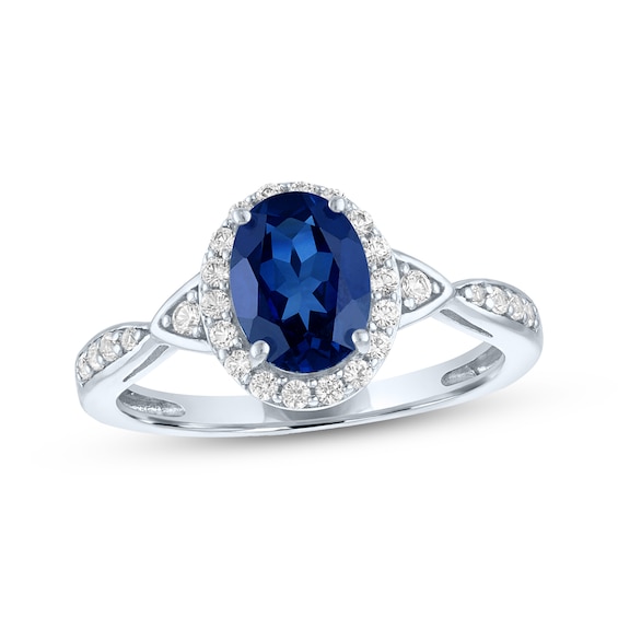 Oval-Cut Blue Lab-Created Sapphire & White Lab-Created Sapphire Halo Ring Sterling Silver