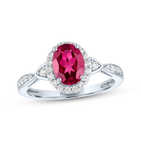 Oval-Cut Lab-Created Ruby & White Lab-Created Sapphire Halo Ring Sterling Silver