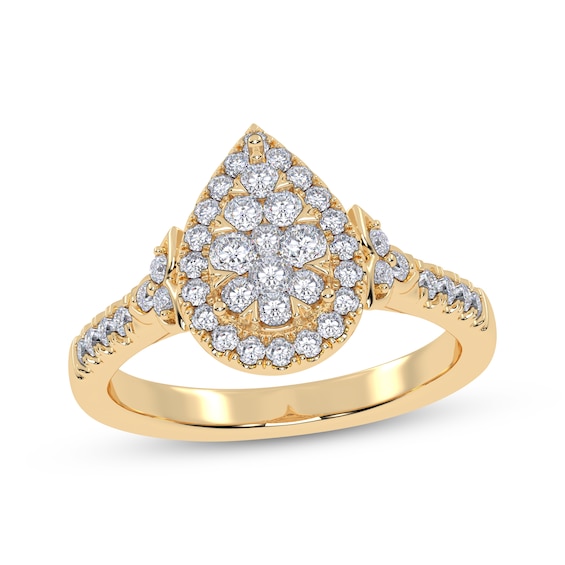Adore Round-Cut Multi-Diamond Teardrop-Shaped Halo Engagement Ring 3/8 ct tw 10K Yellow Gold