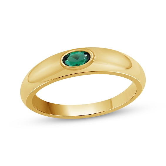 Oval-Cut Lab-Created Emerald Solitaire Dome Ring 24K Yellow Gold Vermeil Sterling Silver