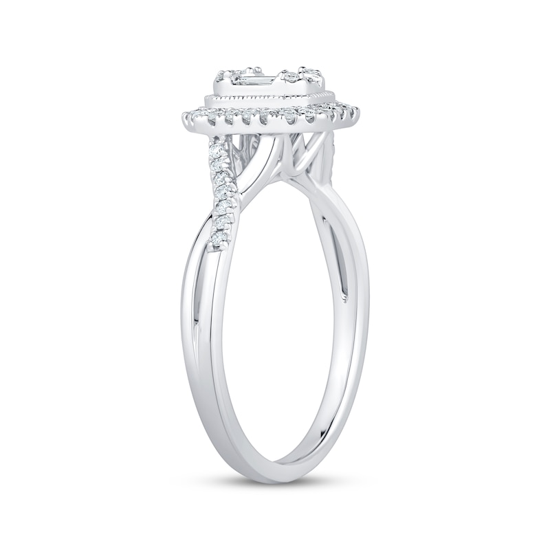 Main Image 2 of Baguette & Round-Cut Multi-Diamond Center Engagement Ring 1/3 ct tw 14K White Gold
