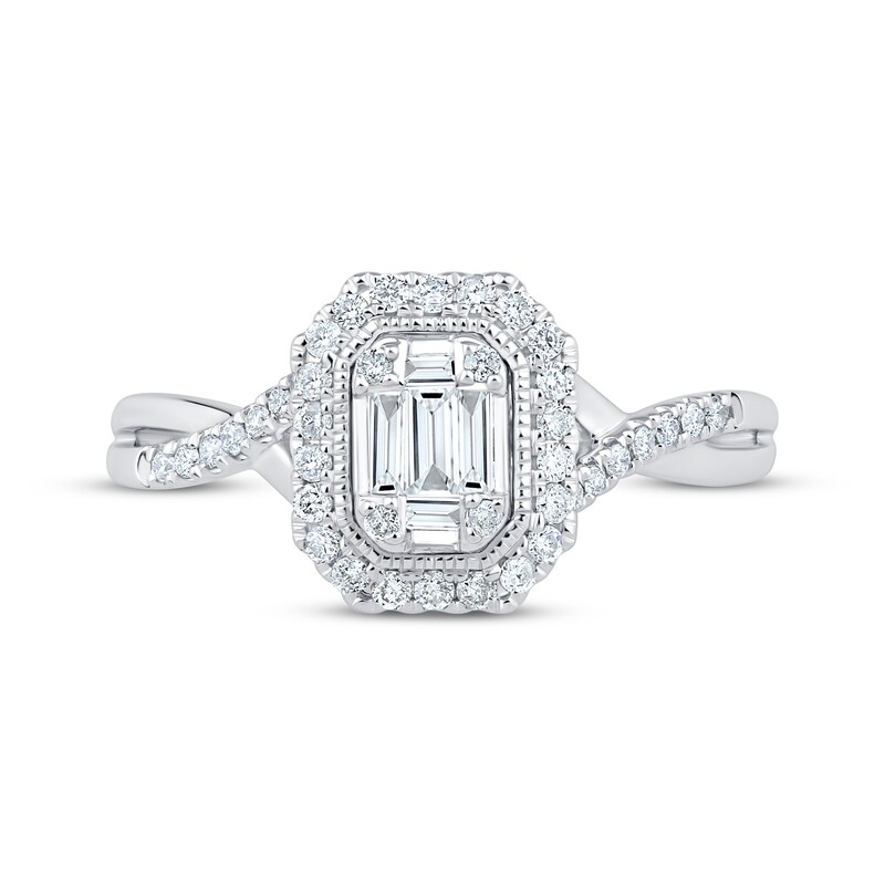 Main Image 3 of Baguette & Round-Cut Multi-Diamond Center Engagement Ring 1/3 ct tw 14K White Gold