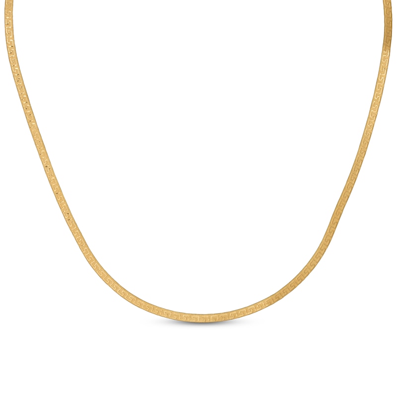 Main Image 1 of Diamond-Cut Greek Key Herringbone Necklace Solid 10K Yellow Gold 18"