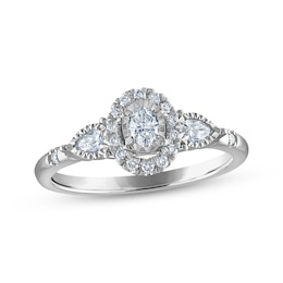 Memories Moments Magic Oval-Cut & Pear-Shaped Three-Stone Diamond Engagement Ring 1/3 ct tw 14K White Gold
