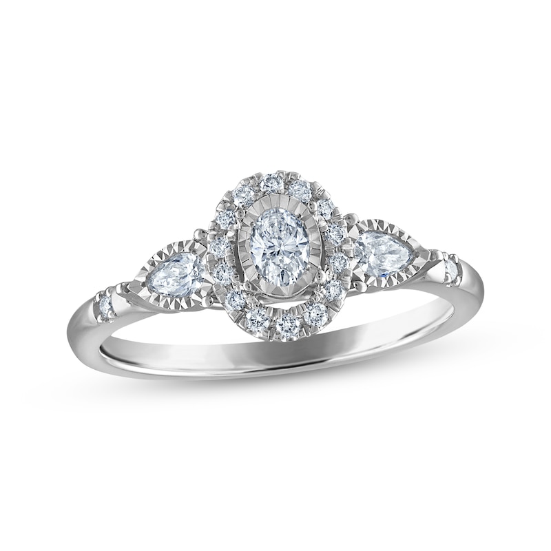 Main Image 1 of Memories Moments Magic Oval-Cut & Pear-Shaped Three-Stone Diamond Engagement Ring 1/3 ct tw 14K White Gold