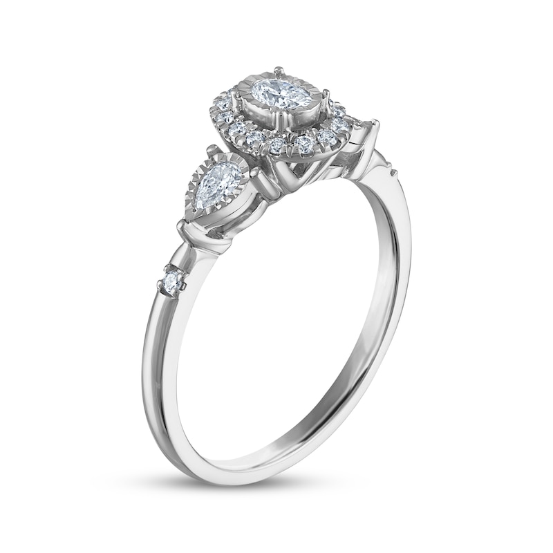 Main Image 2 of Memories Moments Magic Oval-Cut & Pear-Shaped Three-Stone Diamond Engagement Ring 1/3 ct tw 14K White Gold