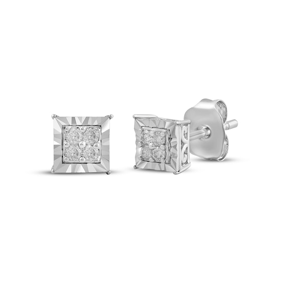 Diamond Quad Square Stud Earrings 1/10 ct tw Sterling Silver