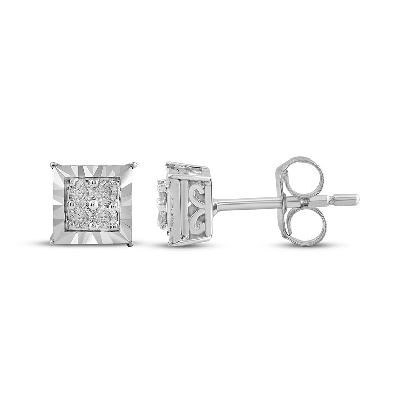 Main Image 3 of Diamond Quad Square Stud Earrings 1/10 ct tw Sterling Silver